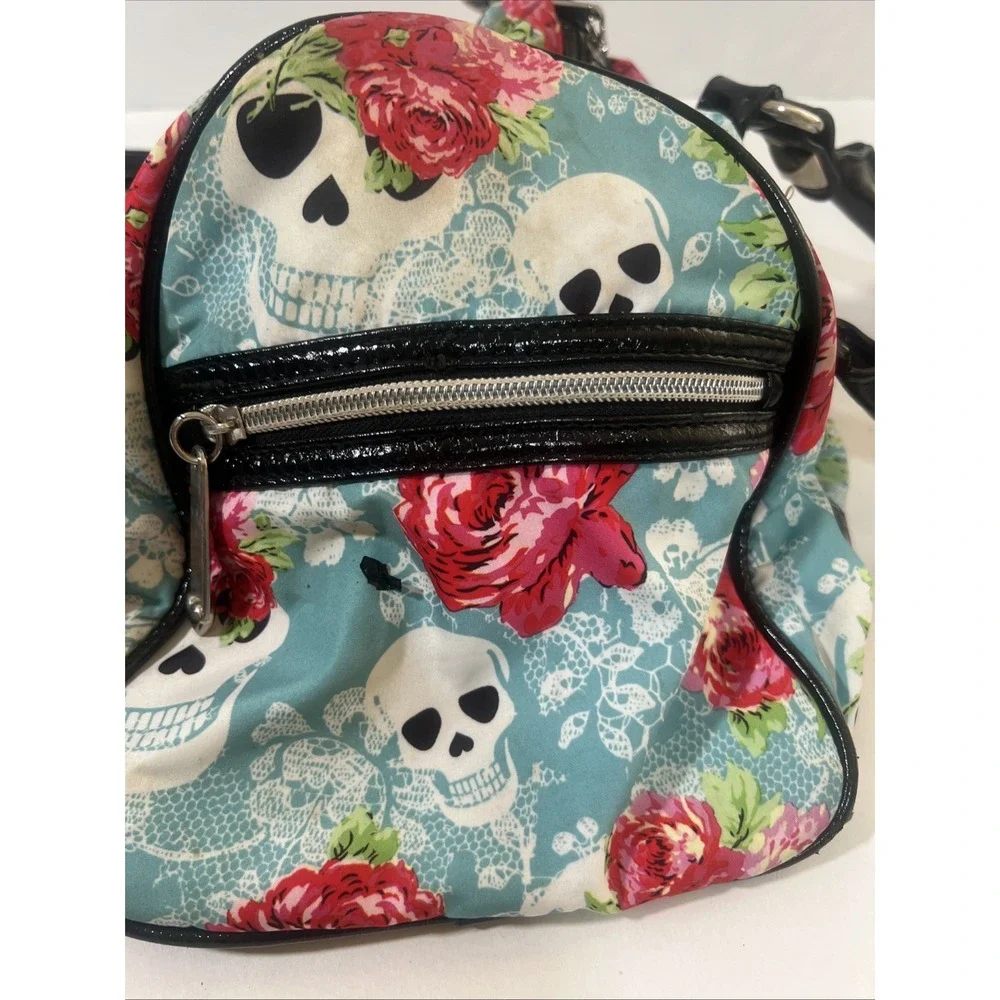 Betseyville  Skull Rose Print Hobo Shoulder Bag Studded Betsey Johnson Y2K